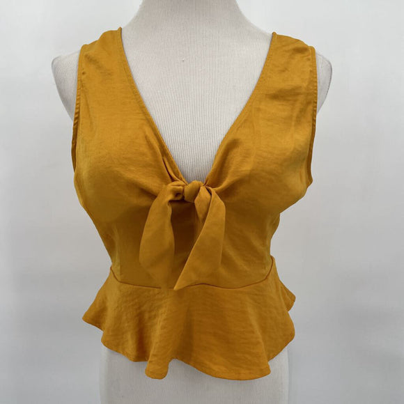 women BCBGeneration Tie Front Peplum Tank Mustard Top S