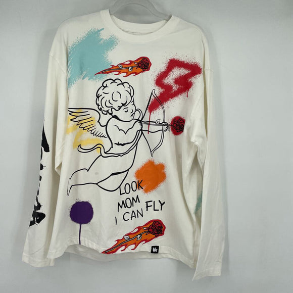 men Look Ma I Can Fly Long Sleeve Tee White Knit Top M