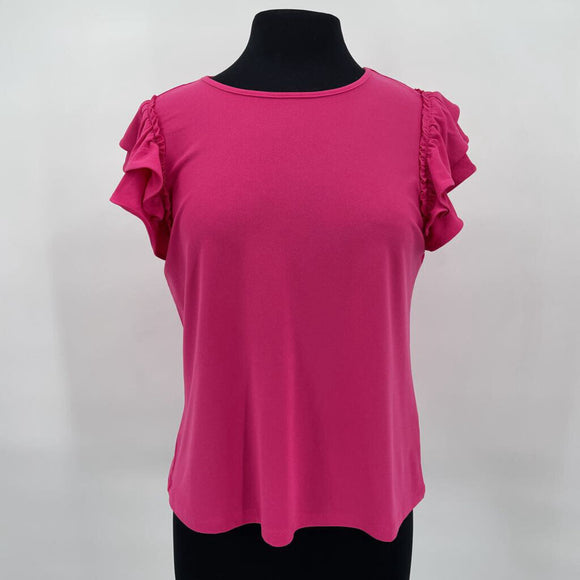 women CeCe Ruffle Sleeve Knit Blouse Hot Pink Top M