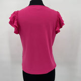 women CeCe Ruffle Sleeve Knit Blouse Hot Pink Top M
