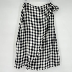 women Madewell Buffalo Check Faux Wrap Midi Black & White Skirt 12