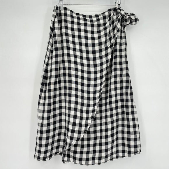 women Madewell Buffalo Check Faux Wrap Midi Black & White Skirt 12