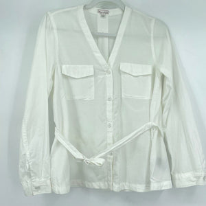 women Gap Cotton/Silk Belted Button Front Blouse Cream Top S