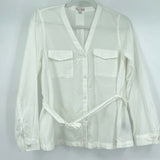 women Gap Cotton/Silk Belted Button Front Blouse Cream Top S