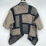 women Chico's Fringed Textured Open Cardigan Gray Black Rust Sweater 1/M
