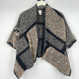 women Chico's Fringed Textured Open Cardigan Gray Black Rust Sweater 1/M
