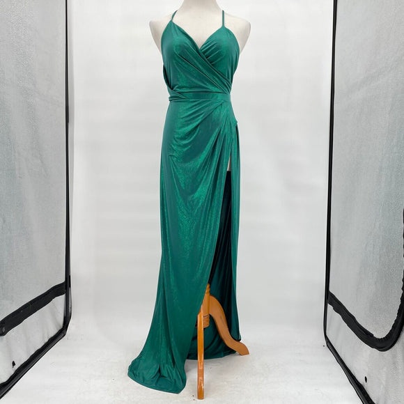 women ASOS Strappy Shimmer Gown Green Dress 8