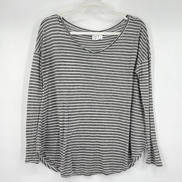 women BP. Striped Long Sleeve Tee Gray and White Knit Top M