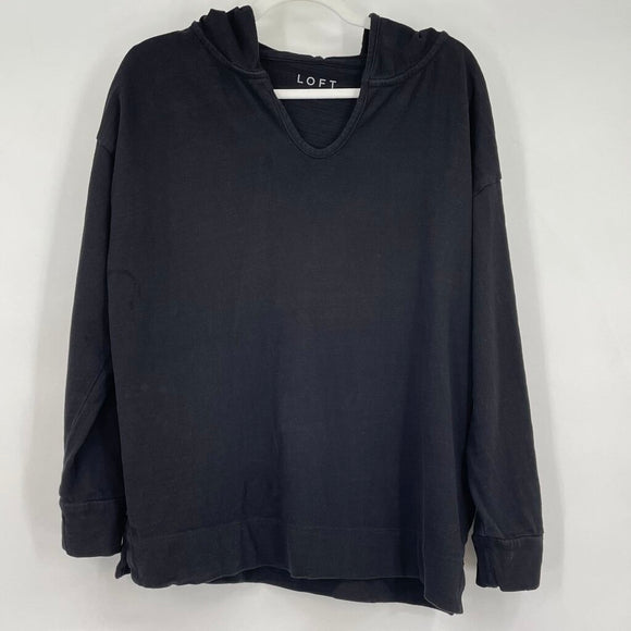women Loft Hooded Knit Black Knit Top M