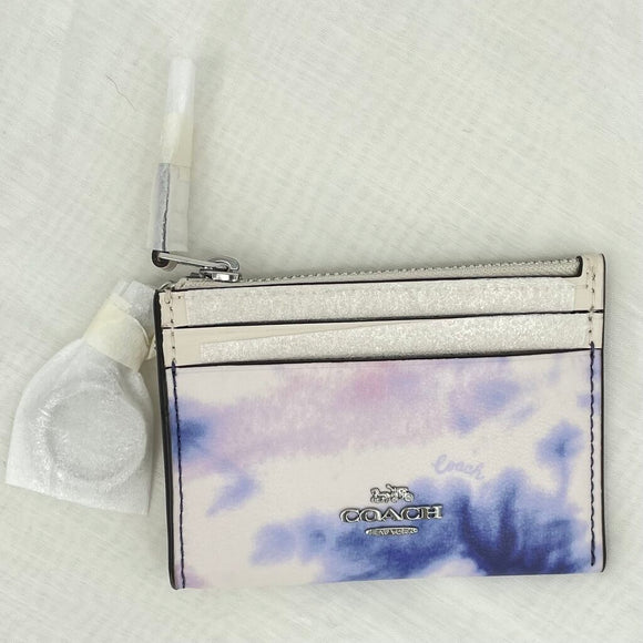 women Coach NWT Skinny ID Case Tie Dye Print White/Purple/Pink Purse