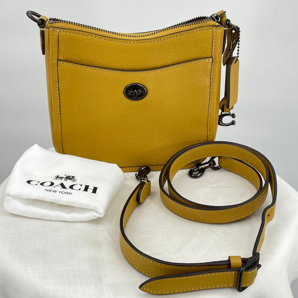 women Coach Pebble Leather Chaise Crossbody Mustard Yellow/Flax Purse