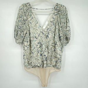 women ASTR Floral Print Body Suit Cream Top L