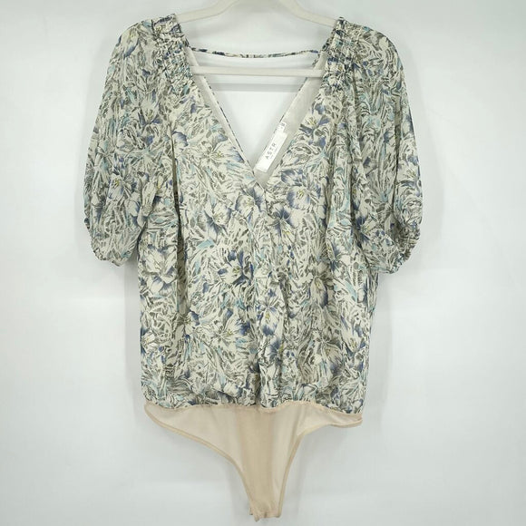 women ASTR Floral Print Body Suit Cream Top L