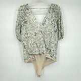 women ASTR Floral Print Body Suit Cream Top L