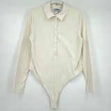 women Future Collective Long Sleeve Polo Bodysuit Cream Knit Top L