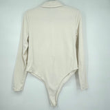 women Future Collective Long Sleeve Polo Bodysuit Cream Knit Top L