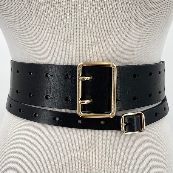 women Anthropologie Double Strap Leather Black Belt M
