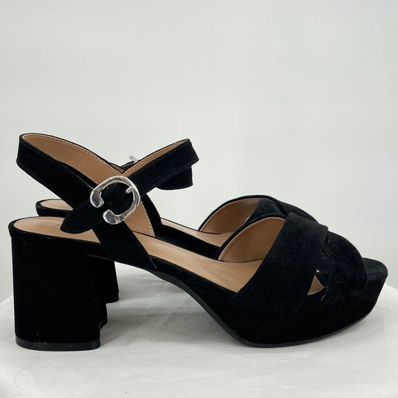 women Aerosoles Crosscross Platform Block Heel Sandal in Suede Black Shoes 8.5