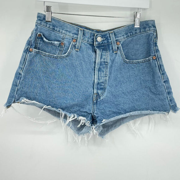 women Levi's Premium 501 Cutoff Blue Shorts 30