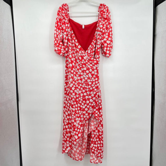 women Leith - Anthro Floral Print Wrap Red and White Dress 1X