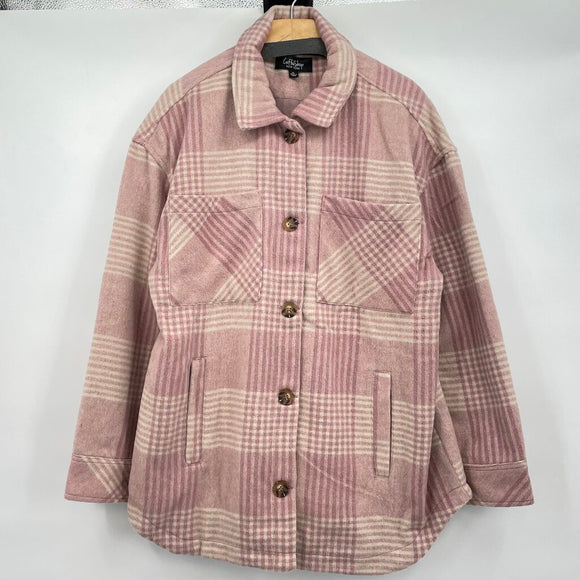 women Coffee Shop Plaid Pink and Cream Jacket XL