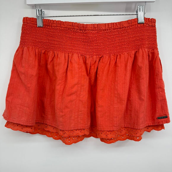 women Roxy Y2K Eyelet Trim Mini Coral Red Skirt S