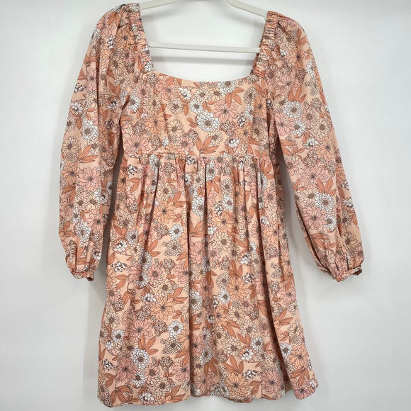 women J. Crew Floral Print Long Sleeve Mini Peach Dress XS