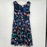women Talbots Sleeveless Floral Print Navy Blue Dress 14