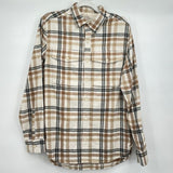 men REI NWOT Plaid 100% Cotton Flannel Cream Brown Gray Top S