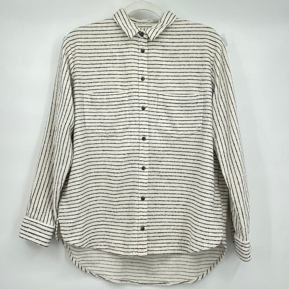 women Madewell Boucle Black Striped Button Front Cream Top S