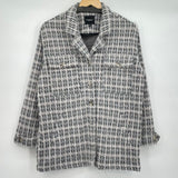women Liverpool Heather Houndstooth Fuzzy Button Front Boxy Shirt Jacket MSRP $149 Gray Jacket M