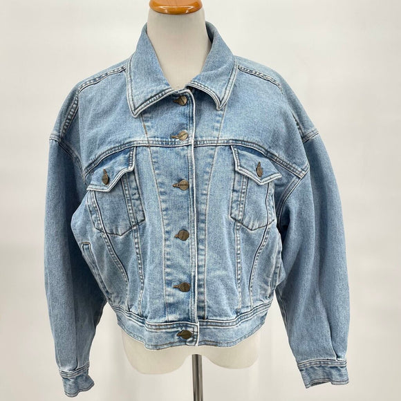 women Karen Kane Vintage 80s Denim Jean Jacket Made in USA Blue Jacket L