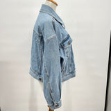women Karen Kane Vintage 80s Denim Jean Jacket Made in USA Blue Jacket L