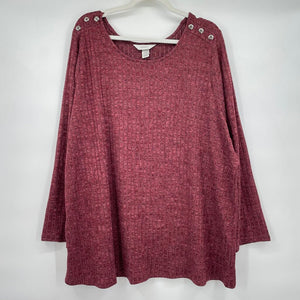 women CJ Banks NWT Ribbed Long Sleeve Wine Knit Top 3X