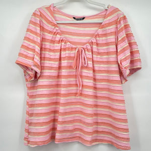 women Bloomchic Striped Pink Peach Cream Knit Top 18-20/2X