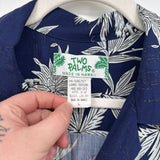 men Two Palms Hawaiian Pineapple Print Navy Blue Top L