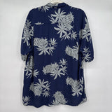 men Two Palms Hawaiian Pineapple Print Navy Blue Top L