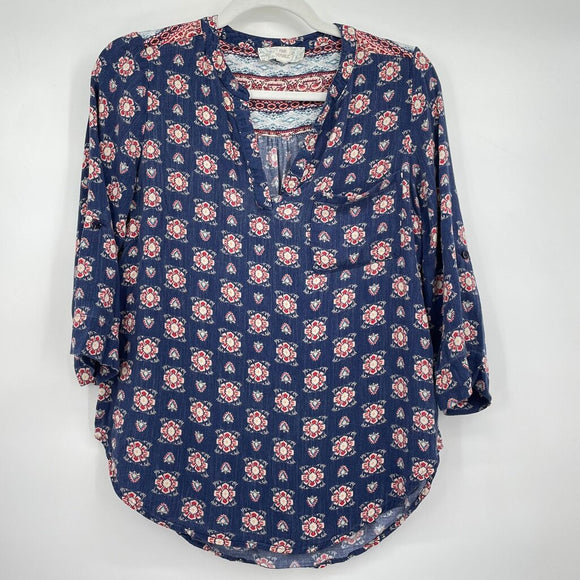women Pink Republic Boho Print Blue Top S