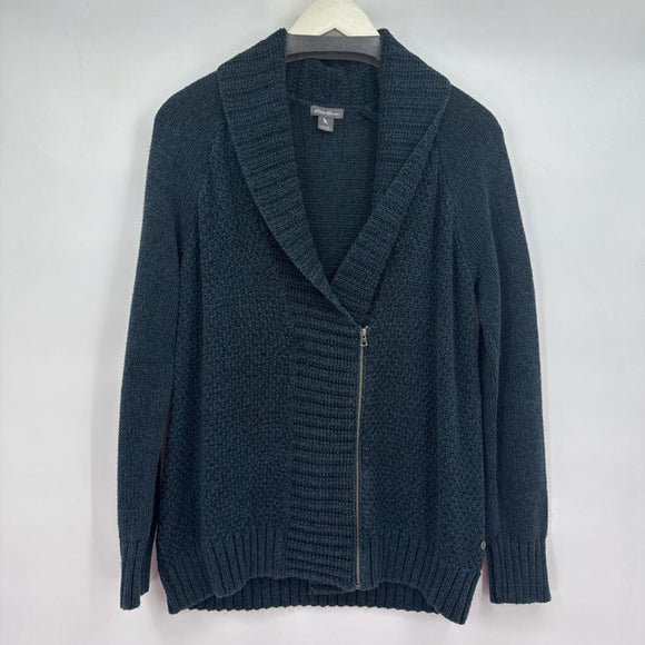 women Eddie Bauer Zip Up Cardigan Blue Sweater L