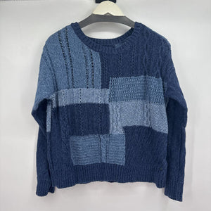 women American Eagle Patchwork Knit Blue Sweater L