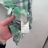 men Weatherproof Linen Blend Plaid Button Down Blue Green White Knit Top L
