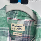 men Weatherproof Linen Blend Plaid Button Down Blue Green White Knit Top L