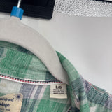 men Weatherproof Linen Blend Plaid Button Down Blue Green White Knit Top L
