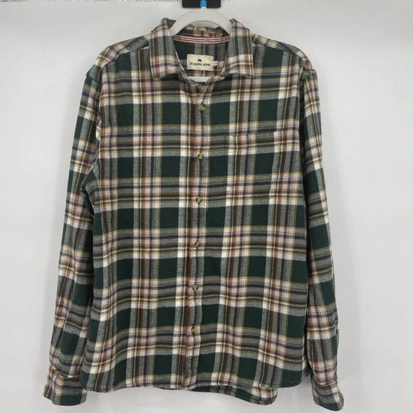 men The Normal Brand MSRP $138 Plaid Flannel Green Multi Top L