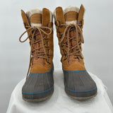 women Khombu Leather and Cable Knit Winter Boots Brown/Gray/Cream Shoes 9