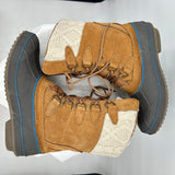 women Khombu Leather and Cable Knit Winter Boots Brown/Gray/Cream Shoes 9