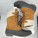 women Khombu Leather and Cable Knit Winter Boots Brown/Gray/Cream Shoes 9