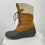 women Khombu Leather and Cable Knit Winter Boots Brown/Gray/Cream Shoes 9