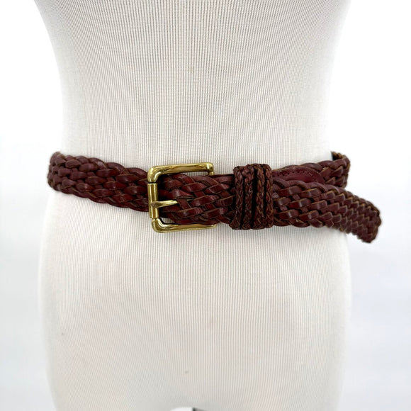 women Braided Leather Brown Belt M/L