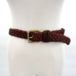 women Braided Leather Brown Belt M/L